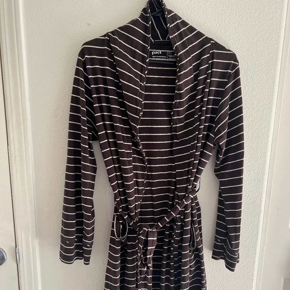 Pact Women's Striped Hooded Robe - Brown & Cream